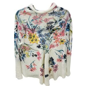 Anthropologie Knitted & Knotted Fleur Des Champs Cardigan Size SM Floral Linen